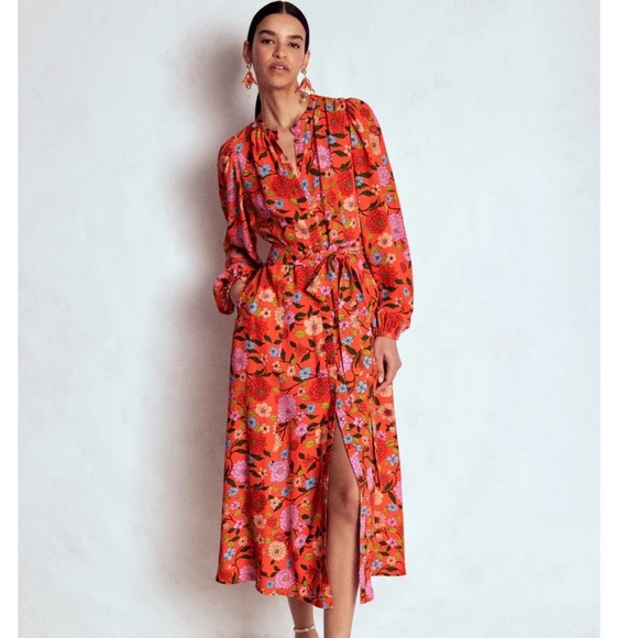 Boden Dresses & Skirts - Boden ORA Floral Midi Dress Orange Pink US 4R New With Tags